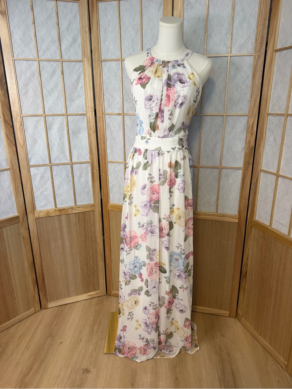 INC International Concepts Cream Maxi Dress with Pastel Floral Print